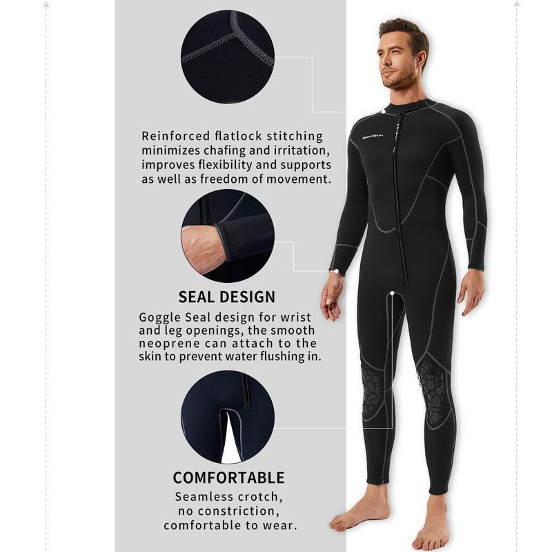 Seaskin Mens 3mm Shorty Wetsuit, Full Body Diving Suit Front Zip Wetsuit for Diving Snorkeling Surfing Swimming - Image 3